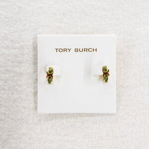 Tory Burch Serif-T Enamel Huggie Hoop Earrings Green OS